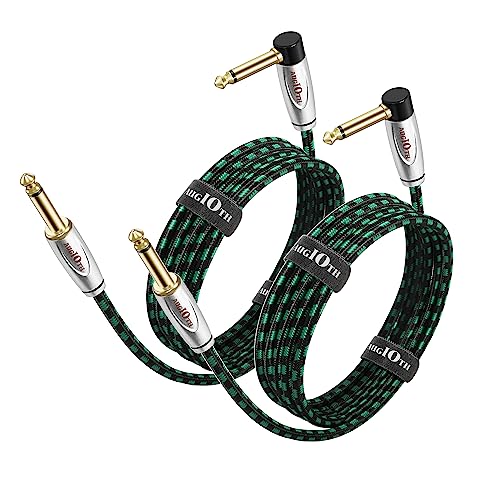 Guitar Cable 15 ft 2 Pack, Electric Instrument Bass Cable AMP Cord 1/4 Straight to Angled Black and Green Braided