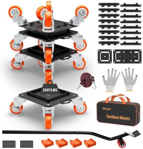 Furniture Dolly 5 Wheels Heavy Duty with Removable Side Guards,3307 Lbs Capacity,360° Rotating Wheels & Side Brake,Furniture Movers Lifter Tool with Wheels for Appliances,Sofas,Beds,Pianos