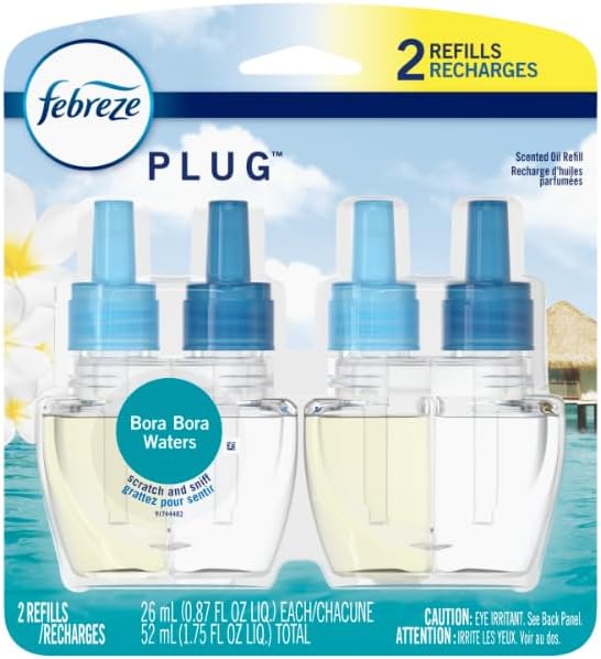Febreze Odor-Fighting Fade Defy PLUG Air Freshener Refill, Bora Bora, (2) .87 fl. oz. Oil Refills, Green