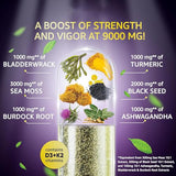 Dandy Decor by Ko & Co Sea Moss 3000mg Black Seed Oil 2000mg Ashwagandha 1000mg Turmeric 1000mg Bladderwrack 1000mg Burdock 1000mg & Vitamin C & D3