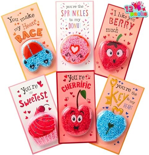 JOYIN 12 PCS Valentine's Day Foam squashy toy with Cards, Fun Foam Modeling for Valentine Party Favors, Gift Exchange and Game Prizes