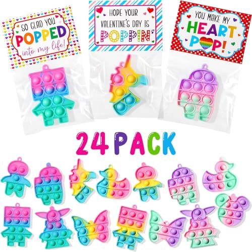 Valentines Day Gifts for Kids, 24 Packs Pop Unicorn Fidget Toys with Valentines Day Cards Gift for Kids School Classroom, Birthday Gift for Toddler Boys Girls Age 3+ Party Favors Goodie Bags