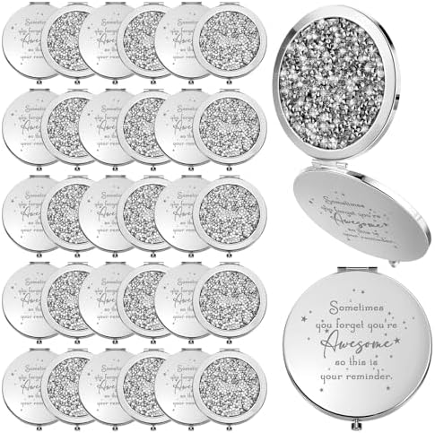 Roowest 30 Pcs Inspirational Compact Mirror Sometimes You Forget You're Awesome Appreciation Thank You Gifts for Women Employee Coworker Staff Birthday Favor Magnifying Pocket Mirror (White)