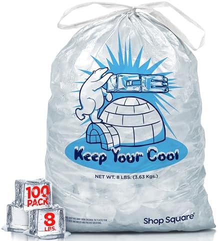Ice Bags 8 lb with Drawstring - 100 Pack Ice Bags for Ice Machine, Heavy-Duty Reusable Ice Cube Bags, Plastic Bags for Ice, Ice Storage Bags for Freezers