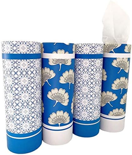 Car Tissues Holder with Facial Tissues - 4 PK - Travel Tissue Tubes Box Container Perfect Fit for Car Cup Holder Car Tissues Cylinder (Blue)