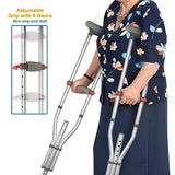 FlyingJoy Lightweight Underarm Crutches with Height Adjustment up to 300 LBS, Aluminum Walking Aid for Teens to Adults Range 4’6”– 6’6”, Durable Crutches with Underarm Pad and Hand Grip, 1 Pair