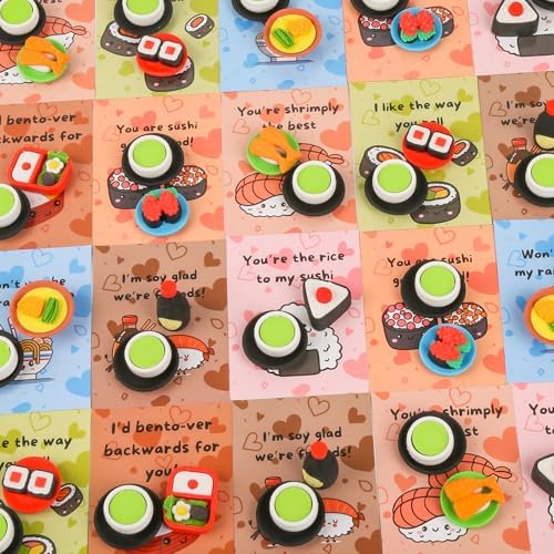 28-Pack Premium Valentine's Day Gifts for Kids with Sushi Erasers - Ideal for Valentines Day Cards for Kids School, Kids Valentines Day Cards, Valentines Day Gifts for Kids Classroom