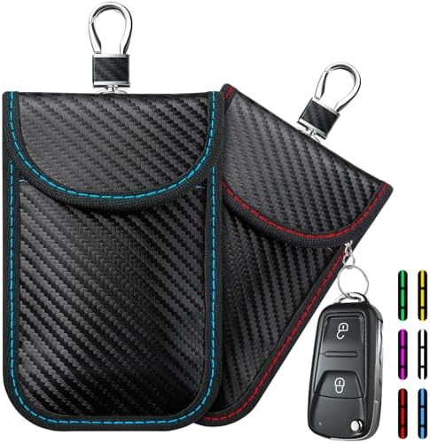 2024 Faraday Bag Key Protector, 2 Pack Signal Blocking RFID Key Fob Protector Pouch, Anti-Theft Car Security Cage (Red+Blue, Medium)