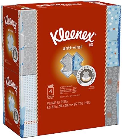 Kleenex Anti-Viral Facial Tissues, Cube Box, 68 Tissues per Cube Box, 4 Packs
