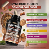 Mushroom Supplement - Organic Lion's Mane | Turkey Tail | Chaga | Cordyceps | Reishi | Maitake | Shiitake | Meshima | Tremella | Oyster | Agaricus - Made in USA - 12-in-1 Complex 12000 mg, 60 Capsules