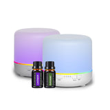 Otheya Scent Essential Oil Diffuser 2 Pack 200 ML Ultrasonic Cool Mist Humidifiers and Aroma Diffuser 7-Colour Night Light Auto Shut-Off for Office Home Trip（White+2piece Essential Oils） (White-LP)