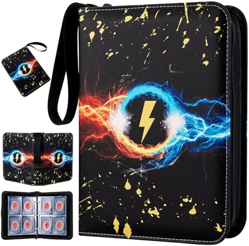 Card Binder,400 Pockets Card Holder Album with 50 Removable Sleeves for Standard Size Cards 4 Pocket TCG Trading Card Binder Display Storage Carrying Case(Black)