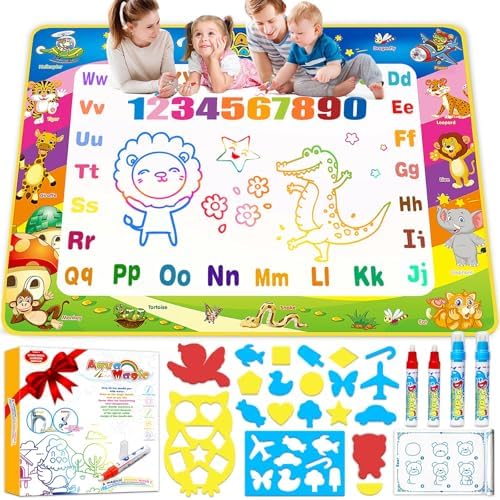 Water Doodle Mat Toys for Ages 2-4, 40 X 30 Inch Large Water Painting Doodle Drawing Mat, Toddler Toys for Age 3 4 5 6 7 Year Old Girls Boys Easter Gifts, Mess Free Coloring Painting Learning Toys