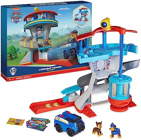Paw Patrol Lookout Tower Playset with Toy Car Launcher, 2 Chase Action Figures, Chase’s Police Cruiser and Accessories, Kids Toys for Ages 3 and up