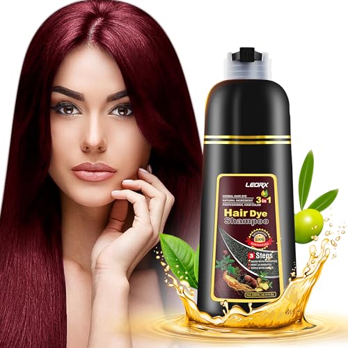 leorx Hair Dye shampoo 3 In 1, Dark Wine Red Instant Herbal Hair Color Shampoo Cover Gray Hair For Women&Men - Color Your Hair with Ease - Tintes Para El Cabello Profesional