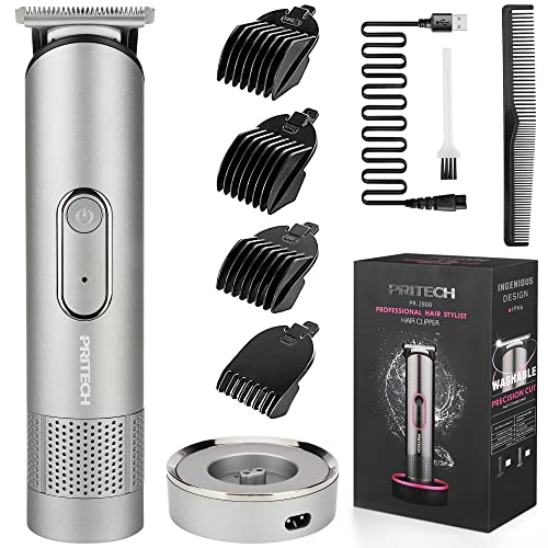 PRITECH Hair Trimmer for Men, Electric Groin Hair Trimmer, Rechargeable Hair Clippers, Cordless Men's Beard Trimmer, Waterproof Body Trimmer with Standing Recharge Dock(Gray)