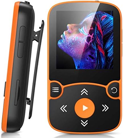AGPTEK 64GB MP3 Player with Clip, Bluetooth 5.3 Lossless Sound with FM Radio, Voice Recorder for Sport Running, Supports up to 128GB TF Card, Orange