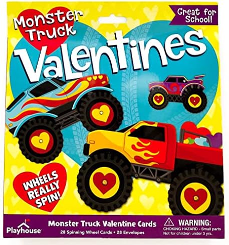 Playhouse Spinning Wheels Monster Trucks 28 Card Super Valentine Exchange Pack for Kids