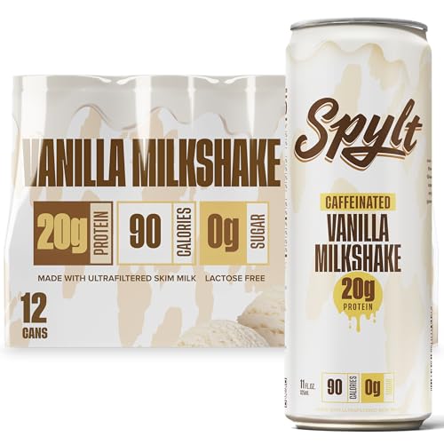 High Protein Vanilla Milkshake with 60mg Caffeine & 20g Protein - Ready to Drink, Sugar Free, Lactose Free Milk, Perfect for Workout Recovery & Afternoon Pick Me Up - 12 Count