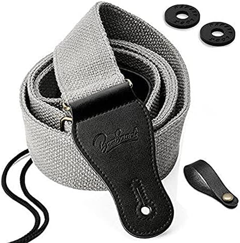 BestSounds Guitar Strap 100% Soft Cotton Genuine Leather Ends Strap for Acoustic Guitar, Electric Guitar, Bass & Mandolins