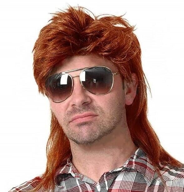 Kaneles Orange Mullet Wigs for Men 80s Costumes 70s Rocker Fancy Party Accessory Cosplay Halloween Wig (Orange)