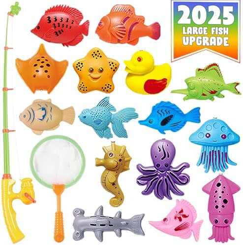 CozyBomB™ Kids Fishing Bath Toys Game | Magnetic Floating Toy Magnet Pole Rod Net, Plastic Floating Fish Toddler Pool Education Teaching and Learning Colors Birthday Age 3 4 5 6 Year