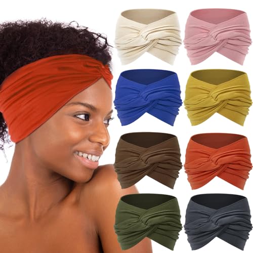 Tyfthui 8 Pack Wide Headbands for Women, Extra Large Head Wraps Hair Accessories for Women (Color E)