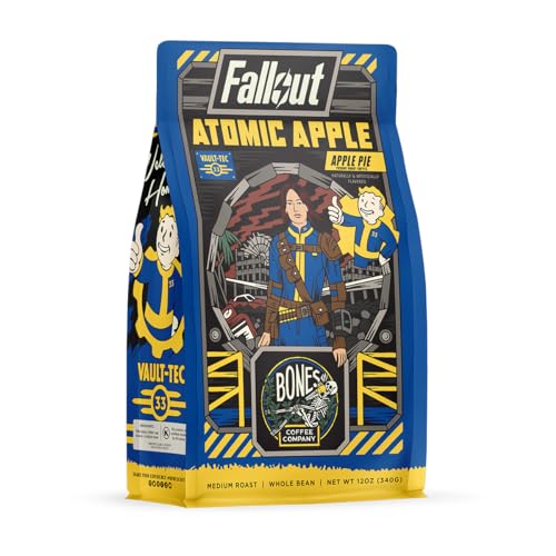 Bones Coffee Company Fallout Atomic Apple Flavored Coffee Beans, Whole Bean Coffee Medium Roast Low Acid, Apple Pie Flavor (12 oz)