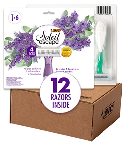 BIC Soleil Escape Women's Disposable 4-Blade Razors, Bikini Line Razor with Lavender & Eucalyptus Scented Handles, 12-Pack