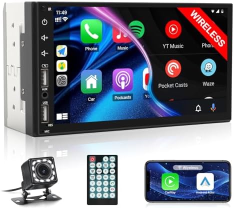 Leadfan Wireless Apple Carplay Double Din Car Stereo, 7inch HD Touch Screen Car Radio with Bluetooth/FM Car Audio Receivers/Android Auto/Mirrorlink/SWC/Subwoofer/2 USB/SD/AUX Input/Backup Camera