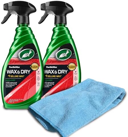 Turtle Wax 50834 1-Step Wax and Dry, Quick and Easiest Step to High Shine, for Cars, Trucks, Motorcycles and RVs, 26 oz. Double Pack with Microfiber Towel