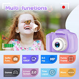 Seckton Upgrade Kids Selfie Camera, Christmas Birthday Gifts for Girls Age 3-9, HD Digital Video Cameras for Toddler, Portable Toy for 3 4 5 6 7 8 Year Old Girl with 32GB SD Card-Purple White