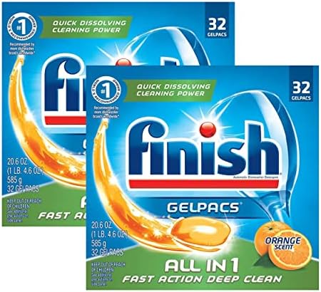 Finish All In 1 Gelpacs, Orange 32 Tabs, Dishwasher Detergent Tablets (Pack of 2)