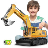 21" Large Remote Control Excavator Toy with Metal Bucket & Dozer Blade, 15-Channel RC Excavator Toys for Boys 6+ Kids Adults Construction Vehicles Christmas Birthday Gift, 120+Mins/Spray/Sound/Light