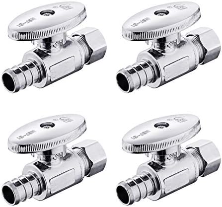 (Pack of 4) EFIELD 1/4 Turn Straight Stop Valve 3/8" OD Compression X 1/2" Barb Crimp Pex Chrome Plated Brass,