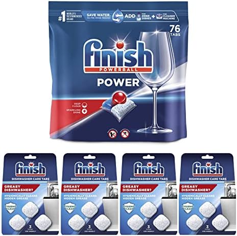 Set: Finish Power - 76ct - Dishwasher Detergent - Powerball - Dishwashing Tablets - Dish Tabs & Finish In-Wash Dishwasher Cleaner: Clean Hidden Grease and Grime, 3 Count (Pack of 4)