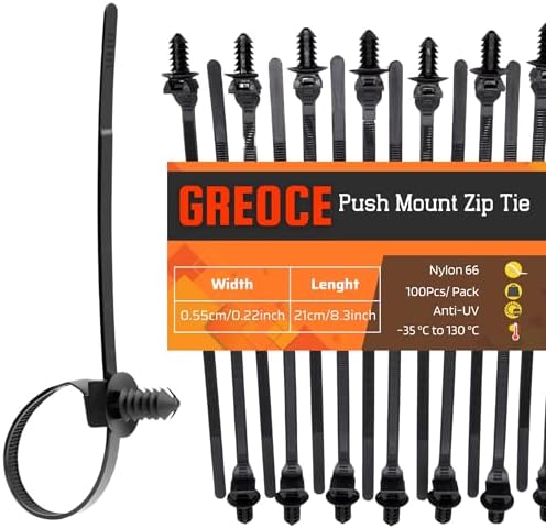 100PCS 8.3" Fir Tree Push Mount Zip Ties Heavy Duty Nylon Cable Ties, Cable Management Indoor Oudoor UV Resistant Self Locking for Automotive Wiring, Cars, Boats, Engine Bay Wire (BLACK, 8.3IN)