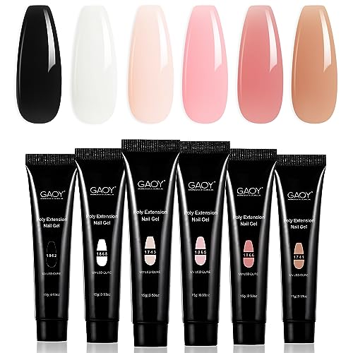 GAOY Poly Gel Set, Nail Extension Gel kit, 6 Classic Colors Pink Nude Black Builder Gel Nail Enhancement Gel for Nail Art DIY