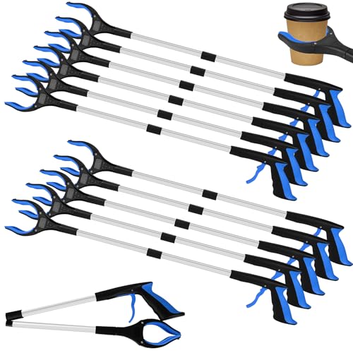12 Pack Grabber Reacher Tool for Elderly, 32" Extra Long Litter Stick Lightweight Handy Claw Grabber for Arm Extension Garbage Gripper Trash Pick up Litter Picker Garden(Blue Classic)
