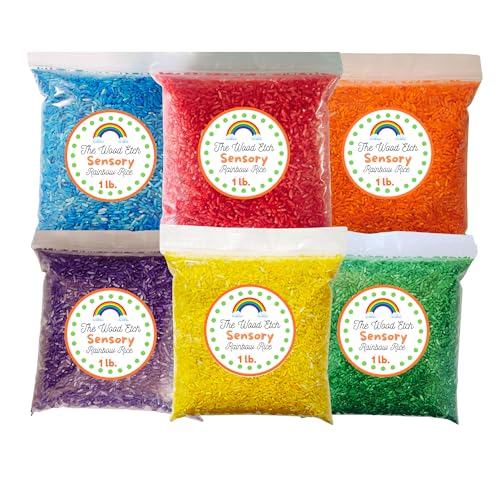 The Wood Etch - Colored Rice in Vibrant Colors, Sensory Bin Filler, Rainbow Rice for Art & Craft, Creative Learning & Color Perception, Non-Toxic, Safe for Kids & Pets, Made in The USA 6Lbs (Rainbow Rice)