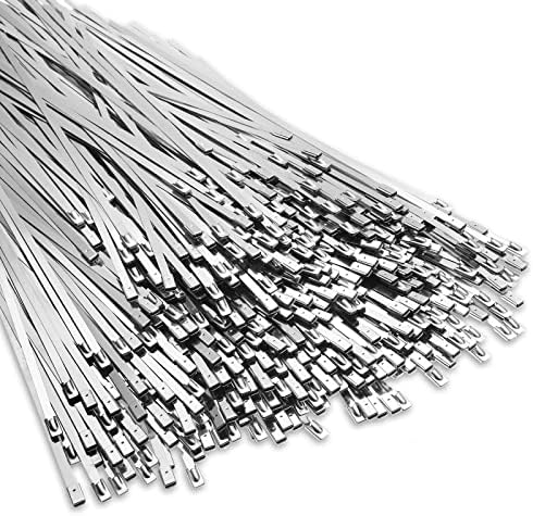 LEIFIDE 500 Pcs Metal Zip Ties 304 Stainless Steel Zip Ties Heavy Duty Self Locking 220 Pound Tensile Strength Cable Suitable for Exhaust Wrapping Fence Outdoor Workshop Canopy(11.8 Inch)