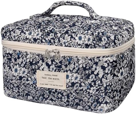 Large Makeup Bag, Cute Cosmetic Bag for Women Girls, Floral Coquette Aesthetic Toiletry Bag, Travel Make Up Organizer Bag (Black Rose Flower)