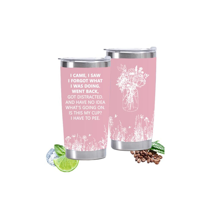 Eisfiel I Came I Saw I Forgot Tumbler, Funny Senior Citizens, 20 oz Tumbler with Lid, Stainless Steel Insulated Tumblers, Funny Sarcasti Gifts for Elderly Women Men-Pink