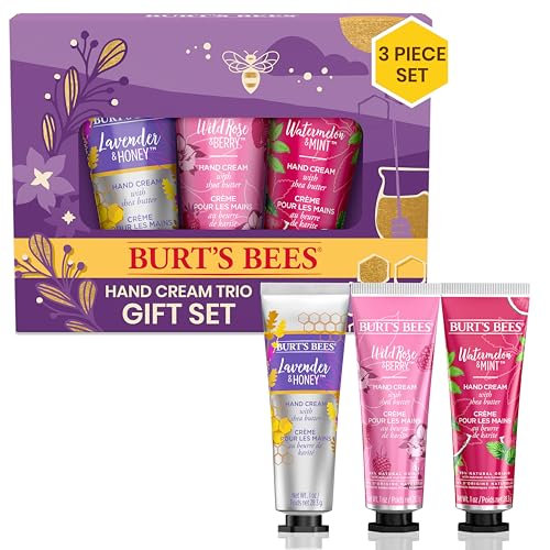 Burt's Bees Holiday Gift, 3 Body Care Stocking Stuffer Products, Hand Cream Trio Set, Lavender Honey, Watermelon Mint & Wild Rose Berry Shea Butters