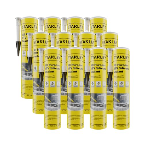 Stanley All Purpose RTV Silicone Sealant - 12x10.1 fl. oz. Clear, Window and Door Caulk,%100 Silicone Waterproof and Flexible Sealar for Kitchen & Bathroom, Cartridge, 12 Pack