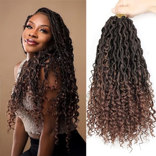 LMZIM 14 inch Goddess Locs Crochet Hair 8 Packs Boho Locs Crochet Braids,Hippie Locs Crochet Hair for Black Women Faux locs Croceht Hair Pre Looped River Locs Crochet Hair with Curly Ends 1B/30