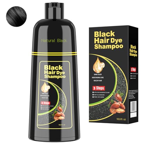Black Hair Dye Shampoo for Woman & Man, Argan Hair Color Shampoo 3 in 1, Semi-Permanent Gray Hair Coverage, Mild Formula, Lasts 30 Days(16.90 oz)