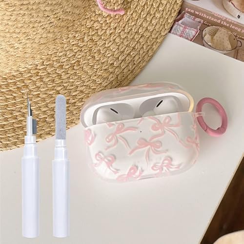 for AirPods 4 Case(with Cleaner Kit) Clear Cute Bow Pattern Fashion Design Bowknot Aesthetic Shockproof Headphone Cover Cases for Airpods 4-Pink Bow
