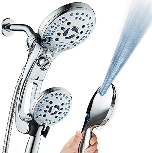 Hotel Spa AquaCare As-Seen-On-TV High Pressure Handheld/Rain 50-mode 3-way Shower Head Combo with Adjustable Arm - Anti-clog Nozzles, Tub & Pet Power Wash, 6 ft. Hose, All Chrome Finish