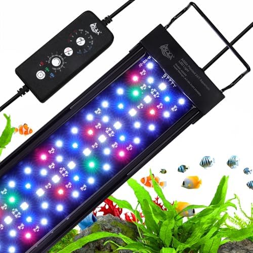 AQQA LED Aquarium Light, 24/7 Mode IP68 Waterproof Extendable Bracket Fish Tank Light, DIY Mode Full Spectrum Aquarium Plant Light, Adjustable Timer/Brightness Memory Function for 32-40 Inch Fish Tank